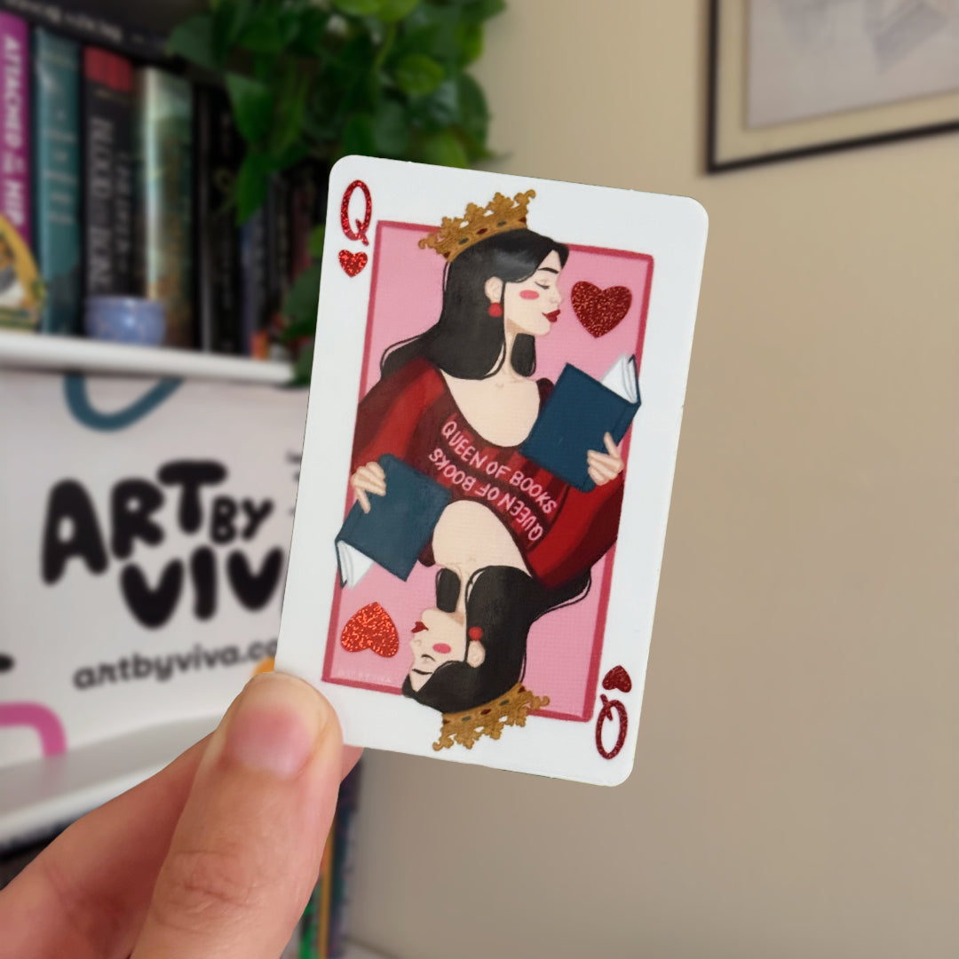 Queen of Books Playing Card Bookish Kindle and E-Reader Sticker
