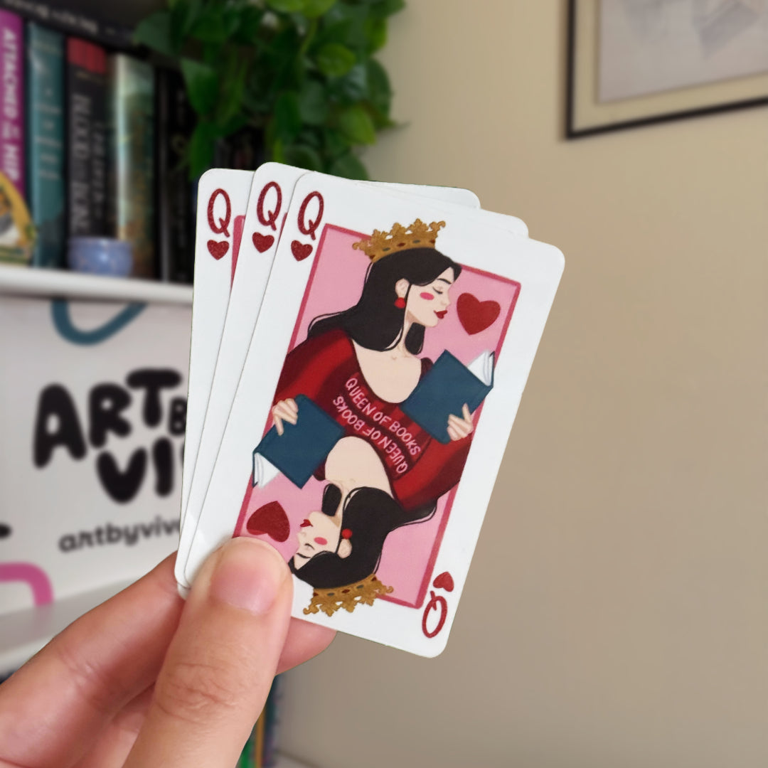 Queen of Books Playing Card Bookish Kindle and E-Reader Sticker