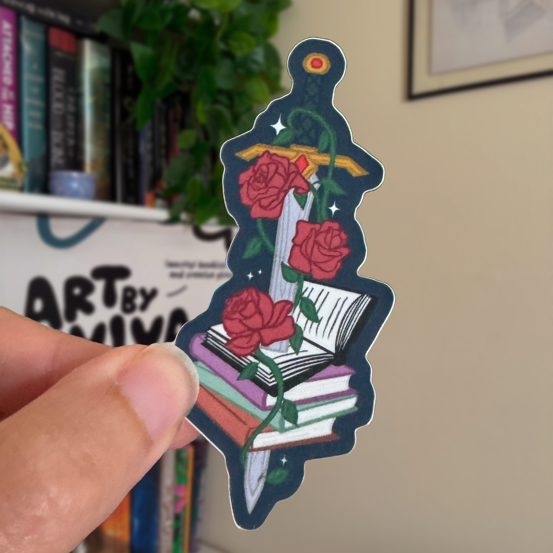 Fantasy Floral Sword Bookish Sticker, Book Stickers for Kindle