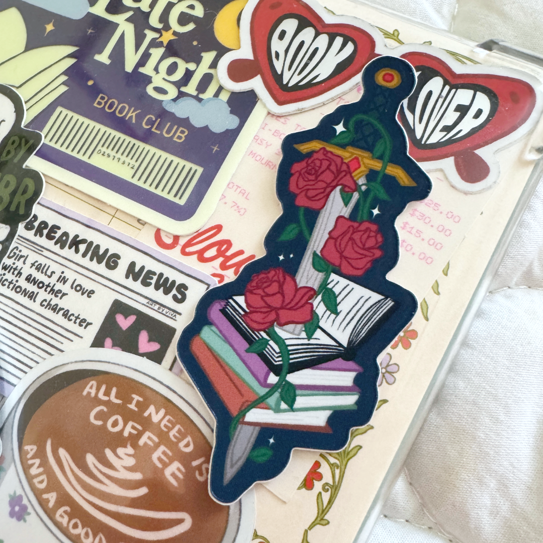 Fantasy Floral Sword Bookish Sticker, Book Stickers for Kindle