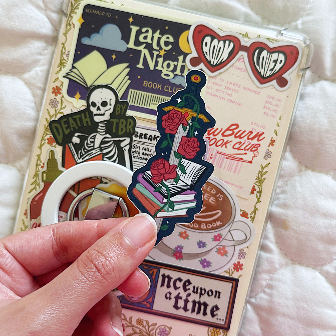 Fantasy Floral Sword Bookish Sticker, Book Stickers for Kindle