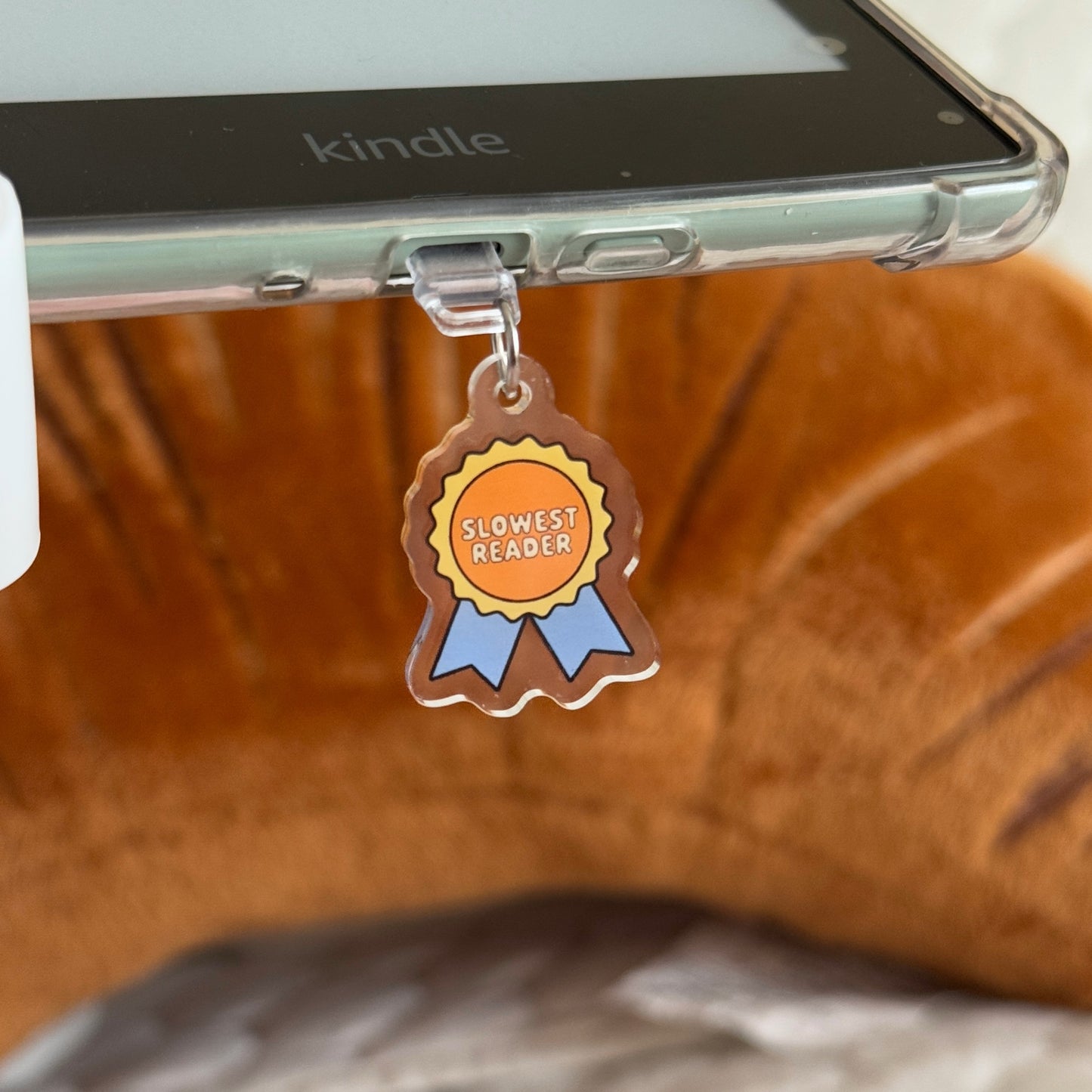 Slowest Reader Kindle Charm, Kobo Charm & USB-C Dust Plug for Book Lovers