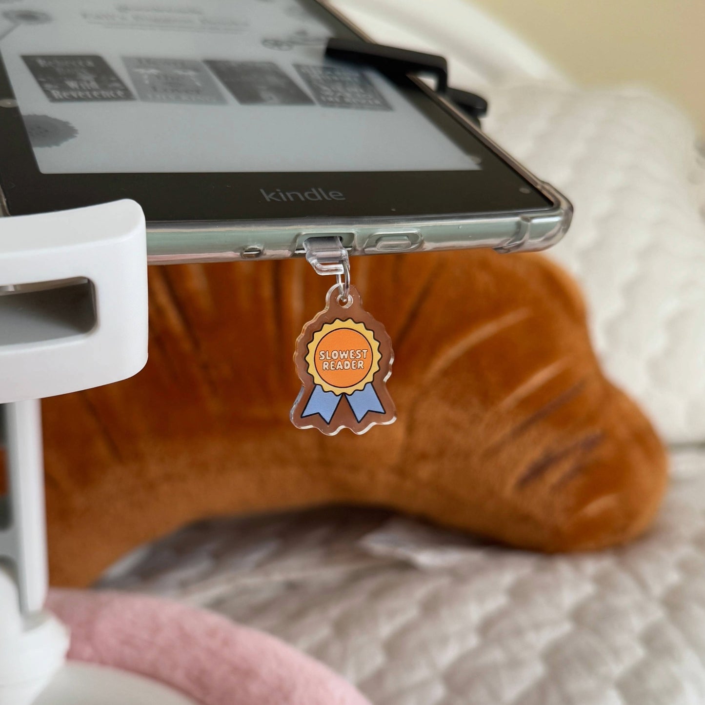 Slowest Reader Kindle Charm, Kobo Charm & USB-C Dust Plug for Book Lovers