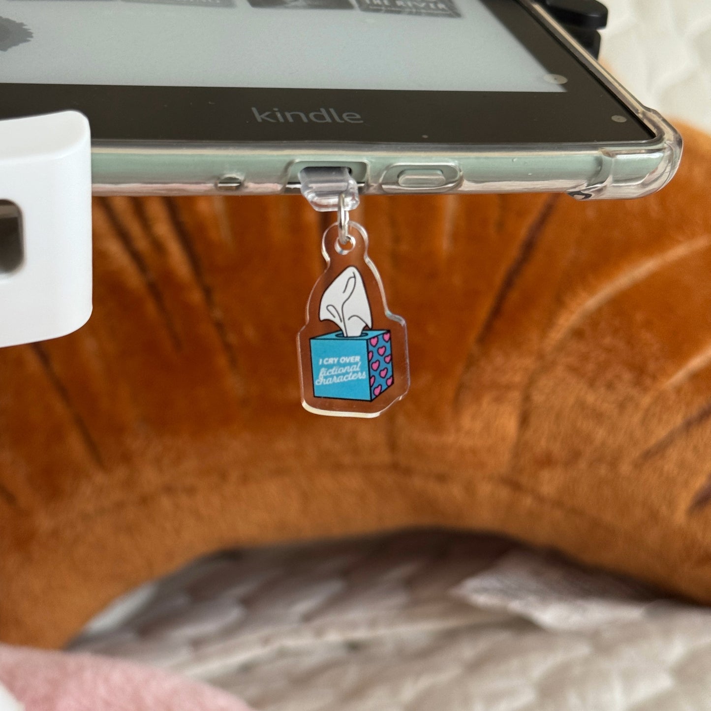 I Cry Over Fictional Characters Kindle Charm, Kobo Charm & USB-C Dust Plug for Book Lovers
