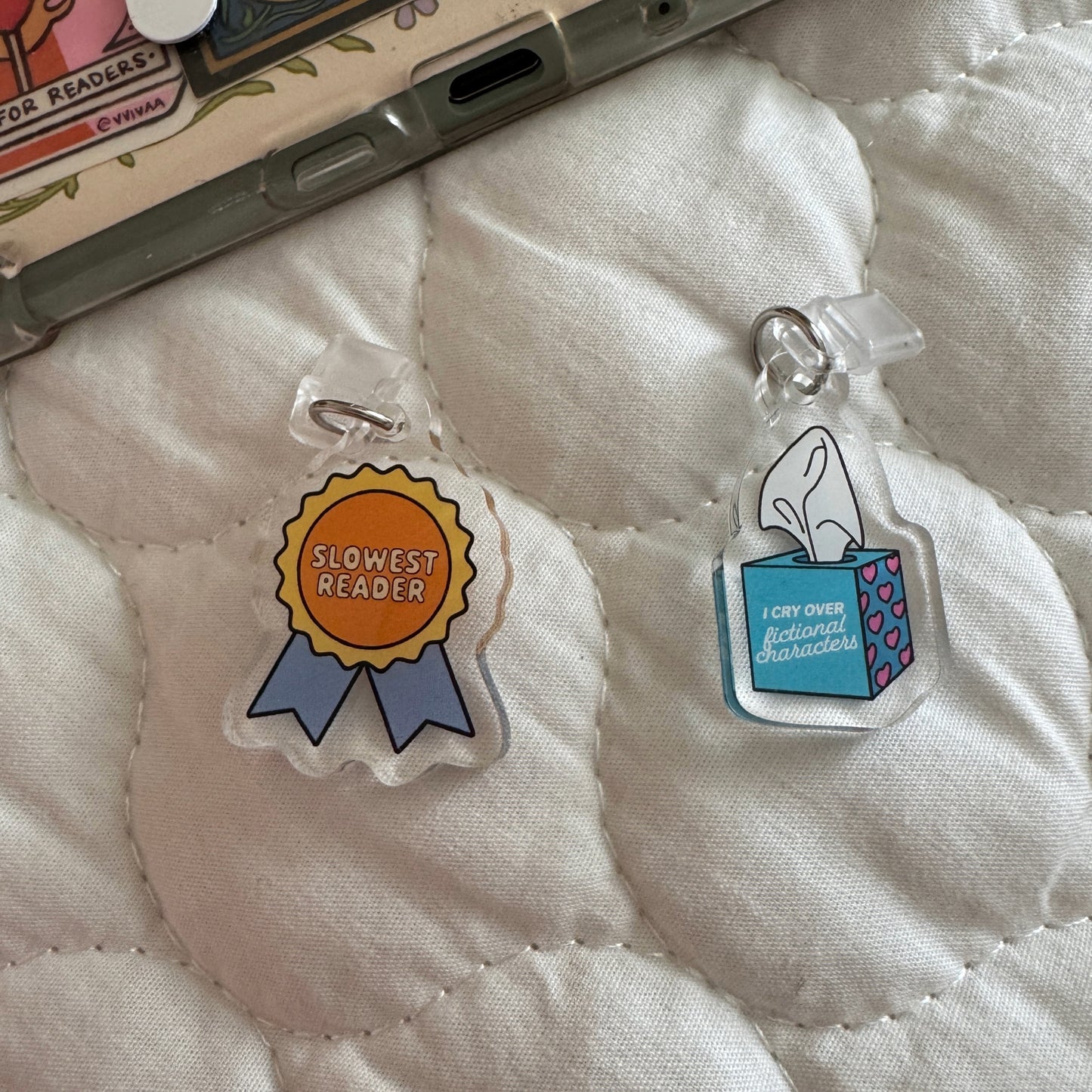 I Cry Over Fictional Characters Kindle Charm, Kobo Charm & USB-C Dust Plug for Book Lovers