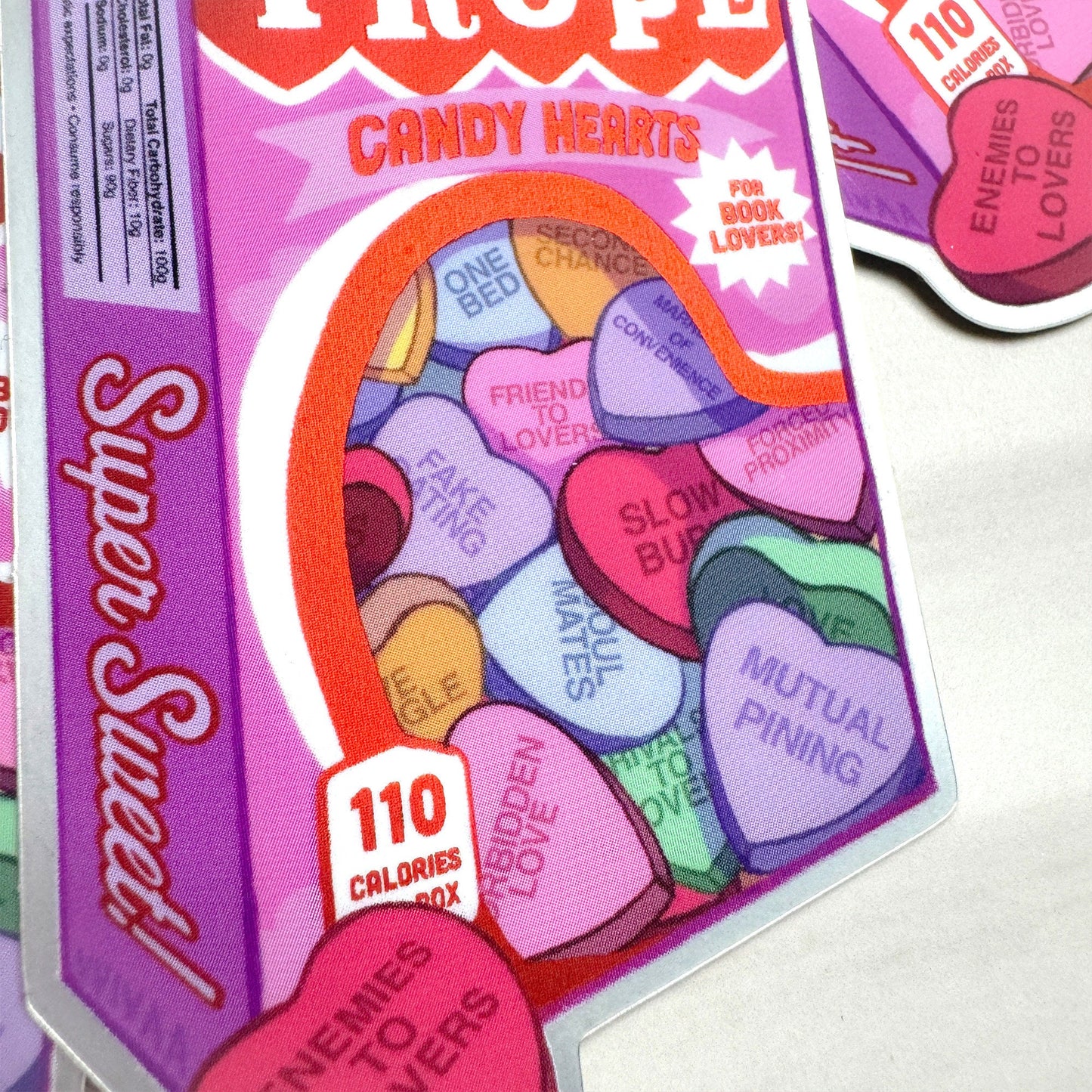 Romance Trope Candy Hearts Box Matte, Mirror Kindle Sticker, Cute book stickers for kindle, Bookish Stickers for Romance Readers
