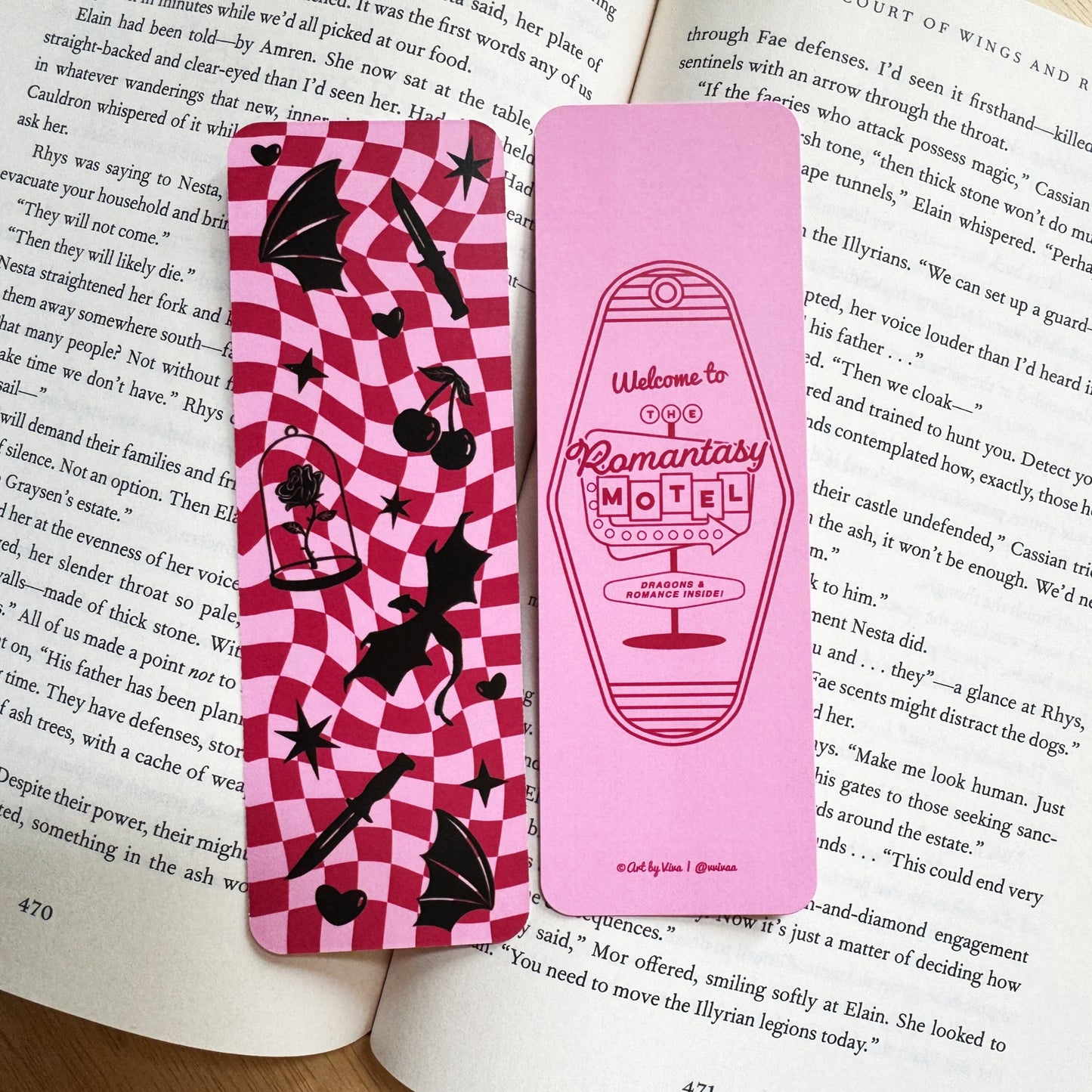 The Romantasy Motel Bookmark, Gift for Book Lovers, Retro and Groovy Design