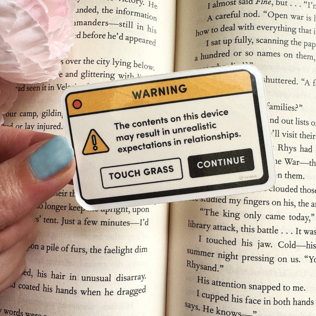 Warning! Unrealistic Expectations in Relationships on this Device, Funny Kindle Book Sticker for Romance Readers