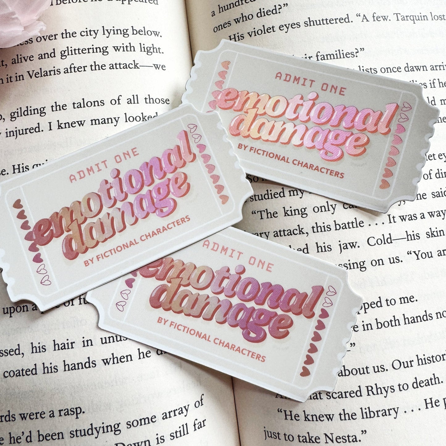 Ticket to Emotional Damage by Fictional Characters Bookish Kindle Sticker, Funny Book Stickers for Readers