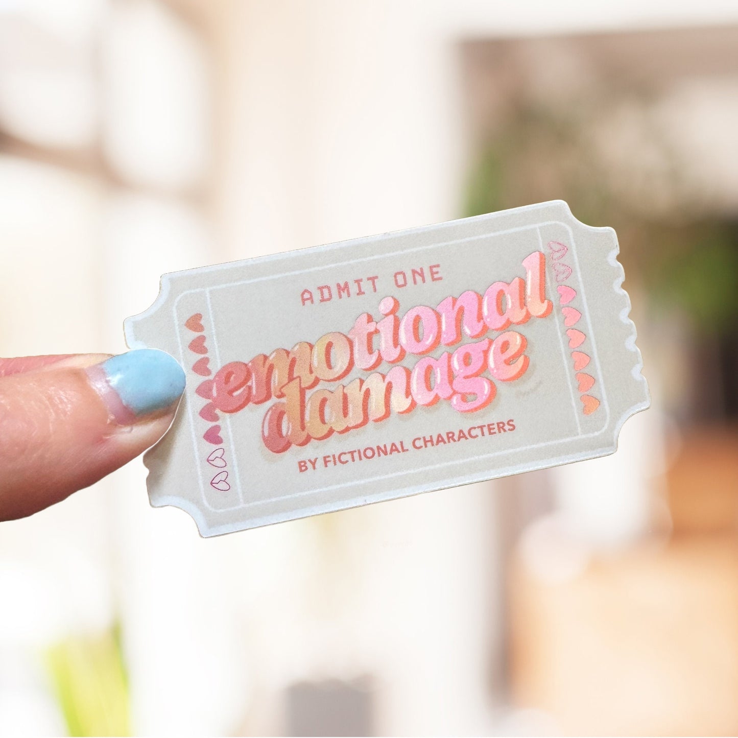 Ticket to Emotional Damage by Fictional Characters Bookish Kindle Sticker, Funny Book Stickers for Readers