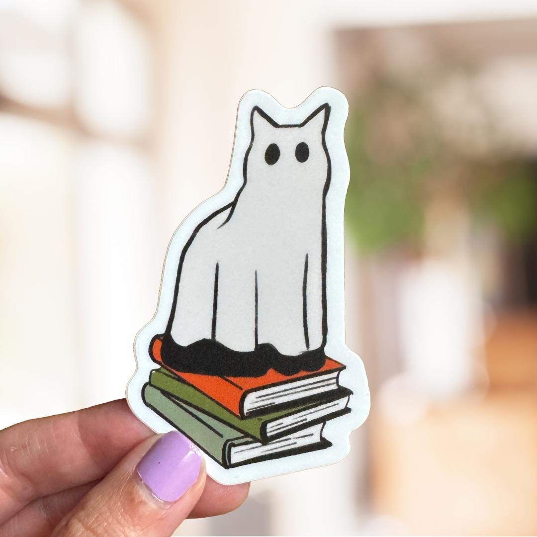 Ghost Cat Sticker Halloween Bookish Sticker