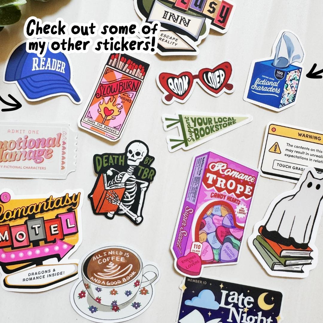 Ticket to Emotional Damage by Fictional Characters Bookish Kindle Sticker, Funny Book Stickers for Readers