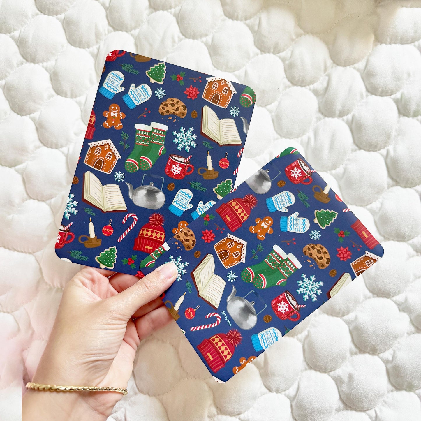 Christmas Themed Holiday Kindle Case Inserts, Hand drawn Christmas printed cardstock inserts for clear case on Kindle