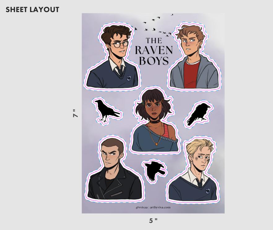 The Raven Boys 5x7 Matte Sticker Sheet, Bookish Stickers, Raven Cycle Stickers