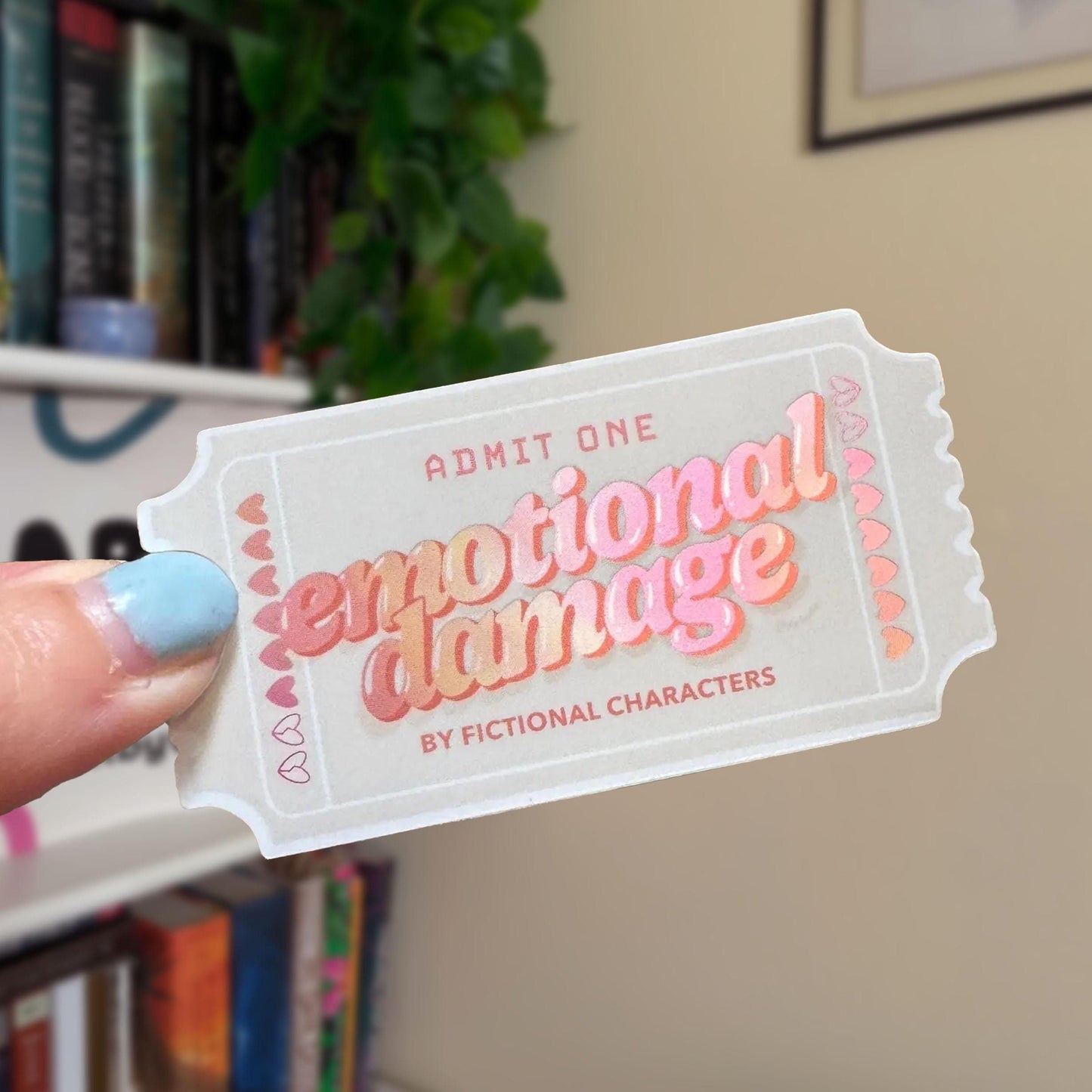 Ticket to Emotional Damage by Fictional Characters Bookish Kindle Sticker, Funny Book Stickers for Readers