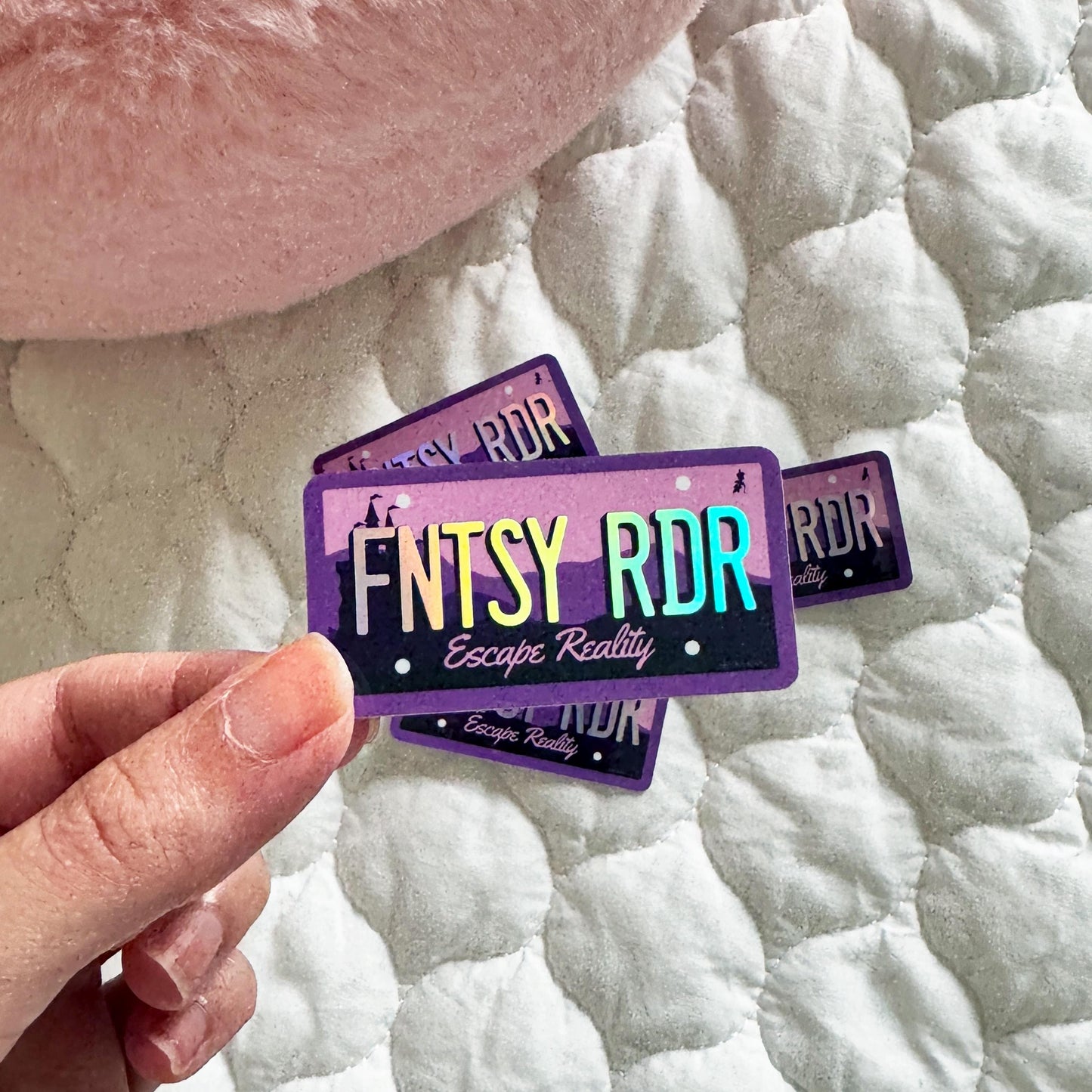 Fantasy Reader License Plate Bookish Kindle Sticker, Holographic Gift for Readers, Cute book stickers for kindle