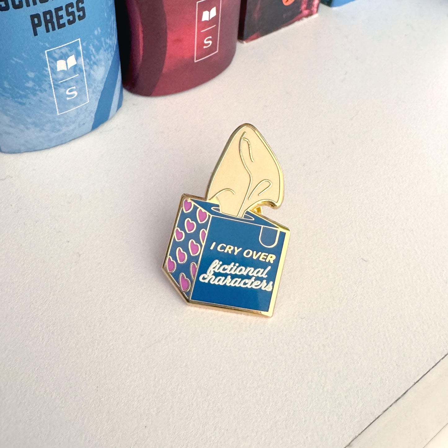 I Cry Over Fictional Characters Enamel Pin – Bookish Pin for Readers, Gift for Book Lovers, Small 1.25 Inch Hard Enamel Pin