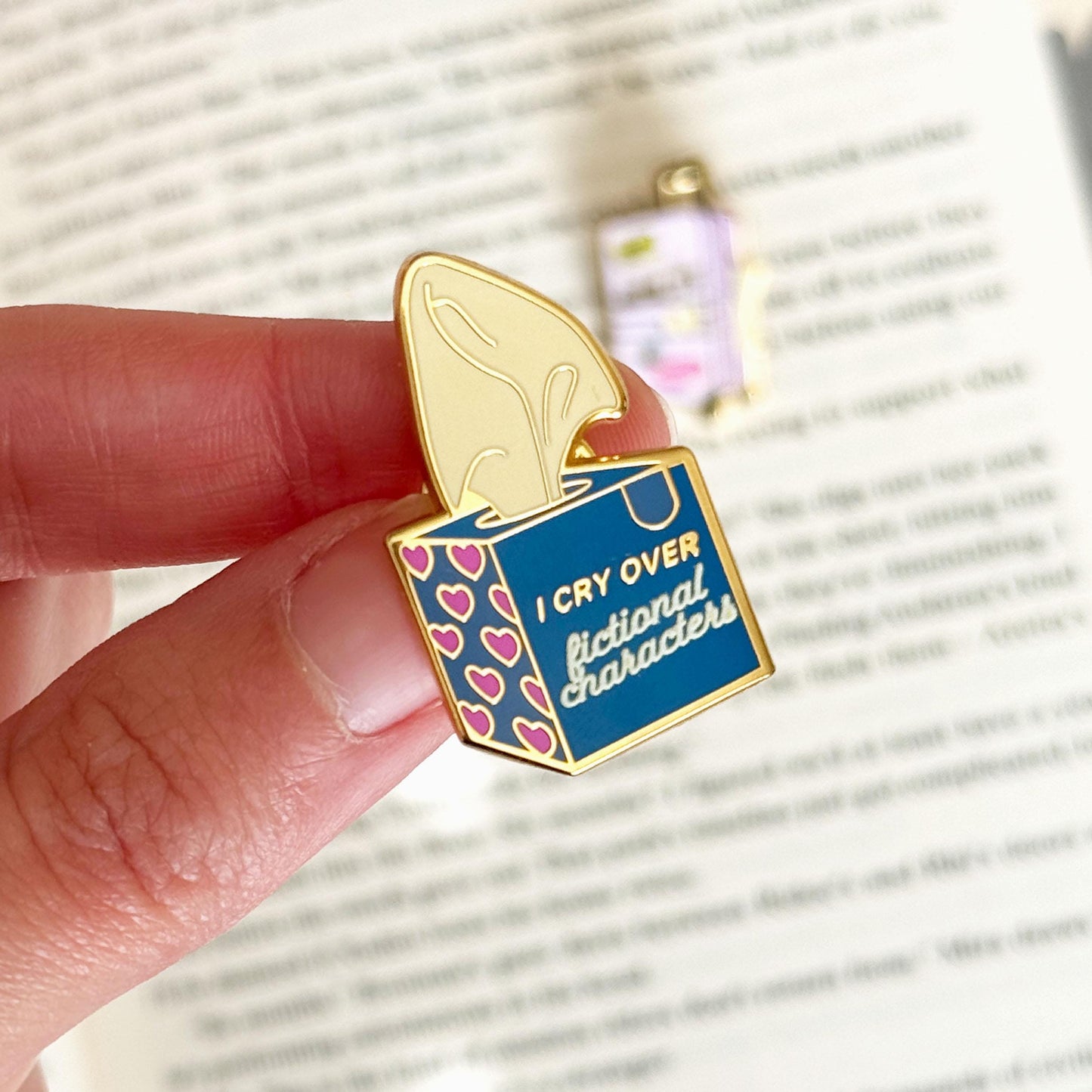 I Cry Over Fictional Characters Enamel Pin – Bookish Pin for Readers, Gift for Book Lovers, Small 1.25 Inch Hard Enamel Pin