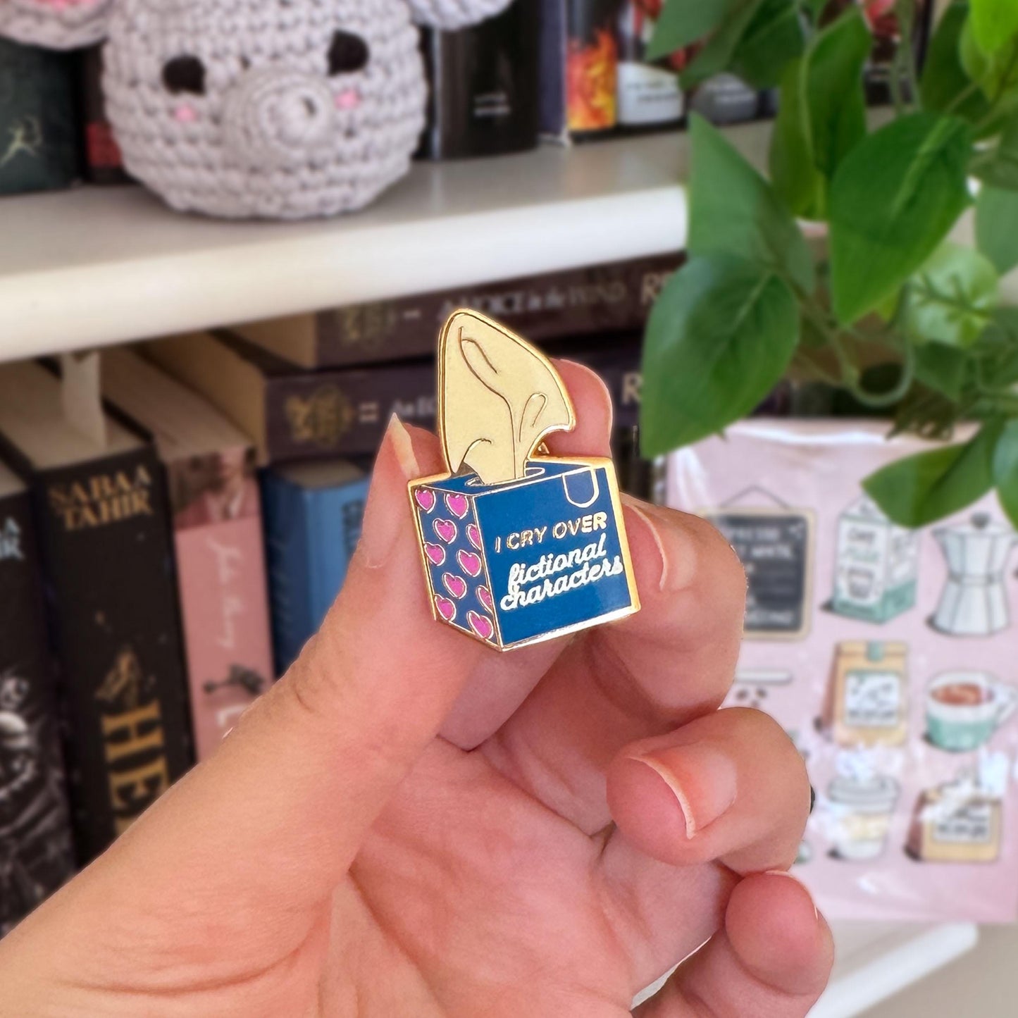 I Cry Over Fictional Characters Enamel Pin – Bookish Pin for Readers, Gift for Book Lovers, Small 1.25 Inch Hard Enamel Pin
