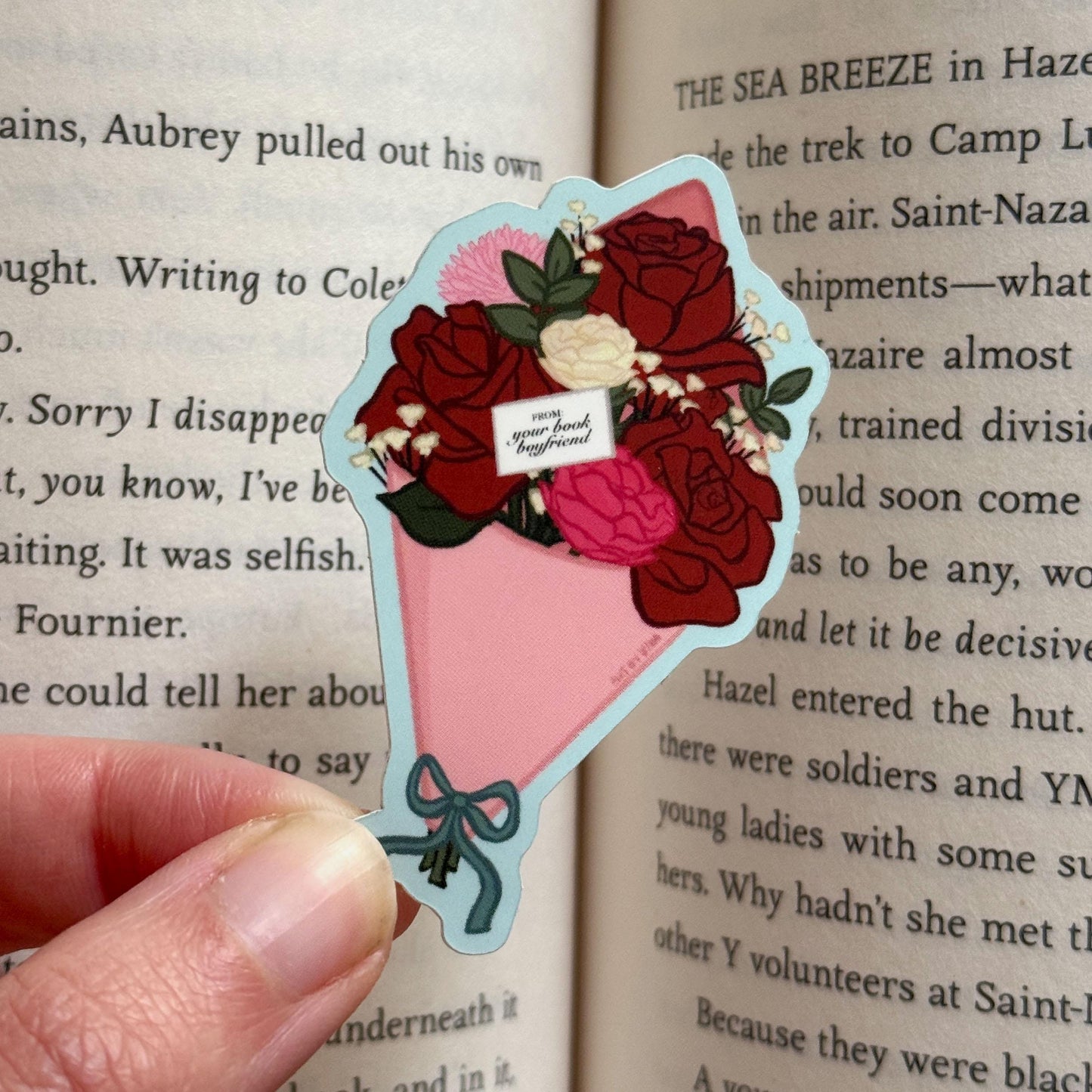 Flower Bouquet from Book Boyfriend Bookish Kindle or Kobo Sticker, Funny cute sticker for romance readers
