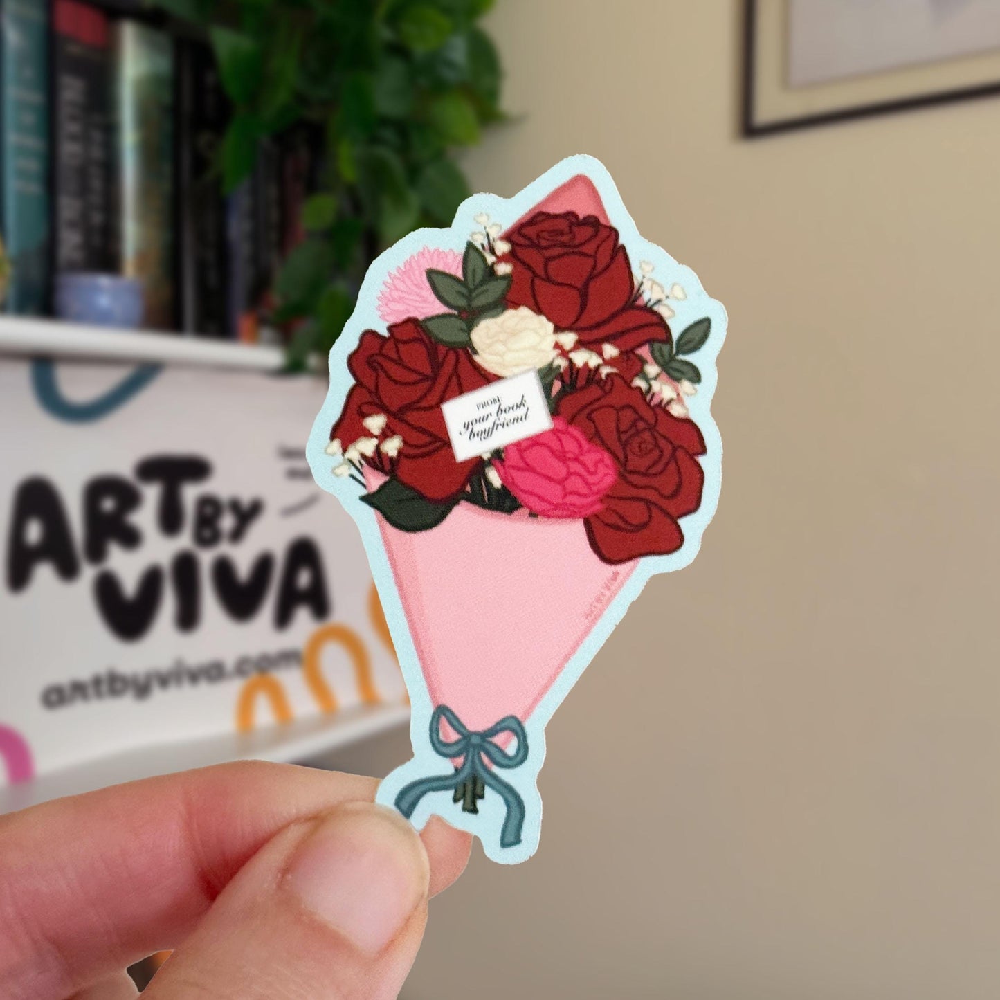 Flower Bouquet from Book Boyfriend Bookish Kindle or Kobo Sticker, Funny cute sticker for romance readers