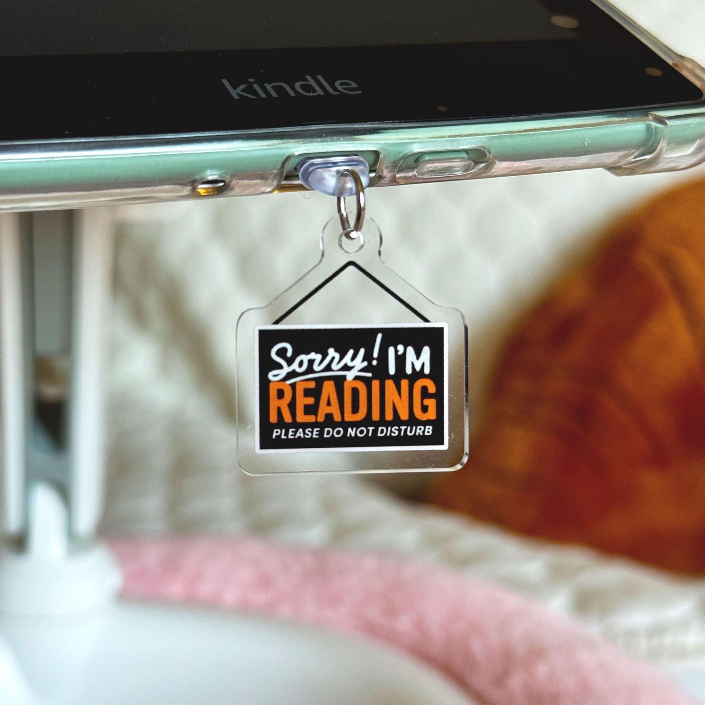 Sorry! I'm Reading - Do Not Disturb Sign Kindle Charm, Kobo Charm & USB-C Dust Plug for Book Lovers, Bookish Accessory