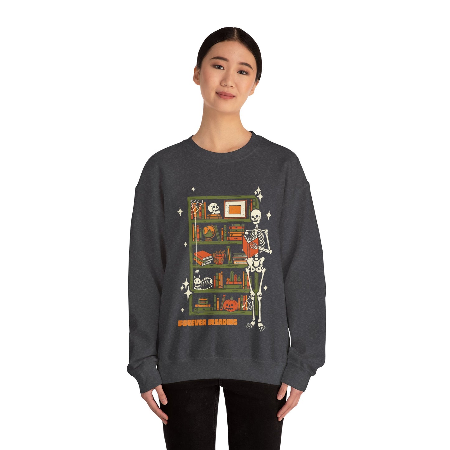 Forever Reading Gildan Fall Bookish TShirt,Crewneck Sweatshirt, Halloween Gift for Book Lovers and Readers
