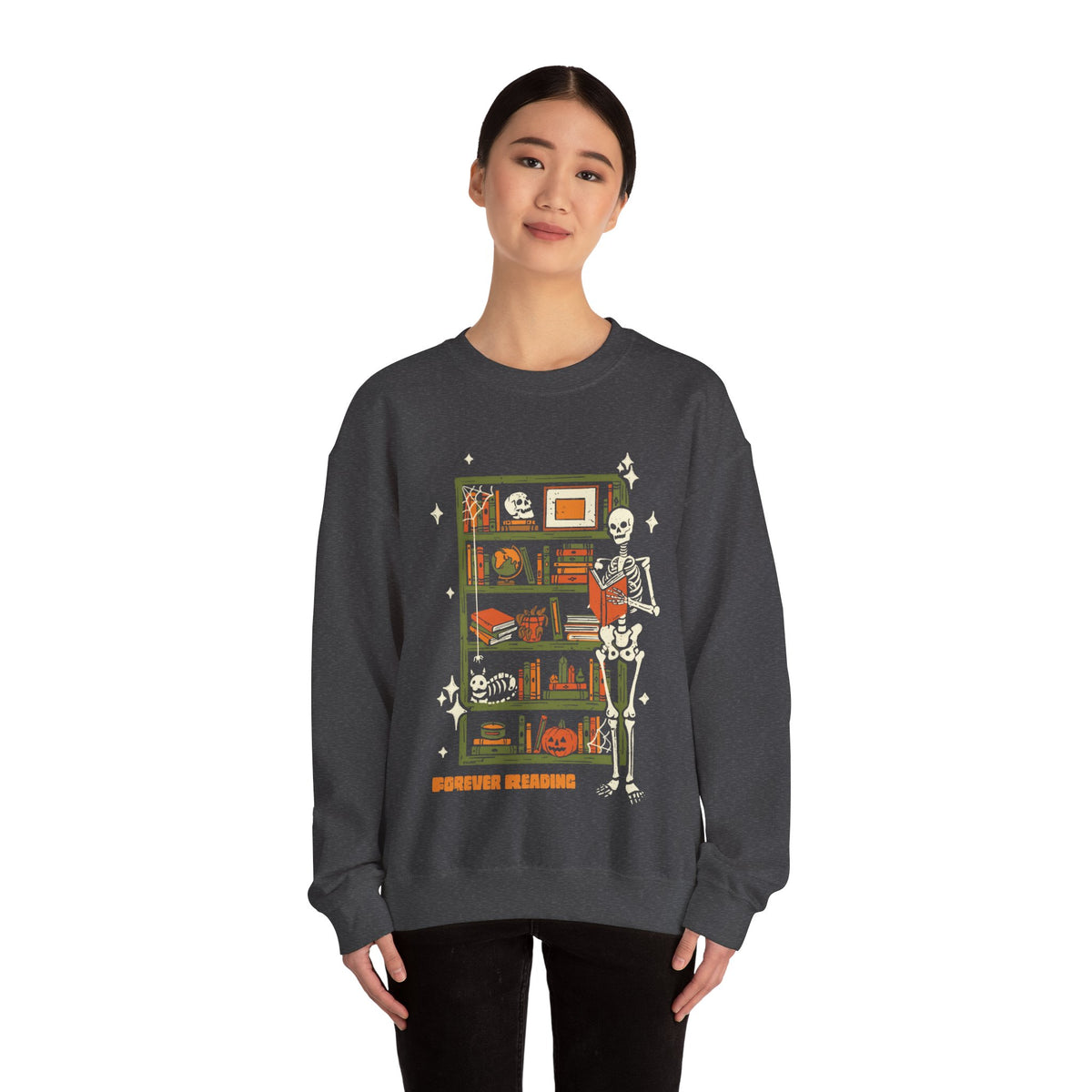 Forever Reading Gildan Fall Bookish TShirt,Crewneck Sweatshirt, Halloween Gift for Book Lovers and Readers