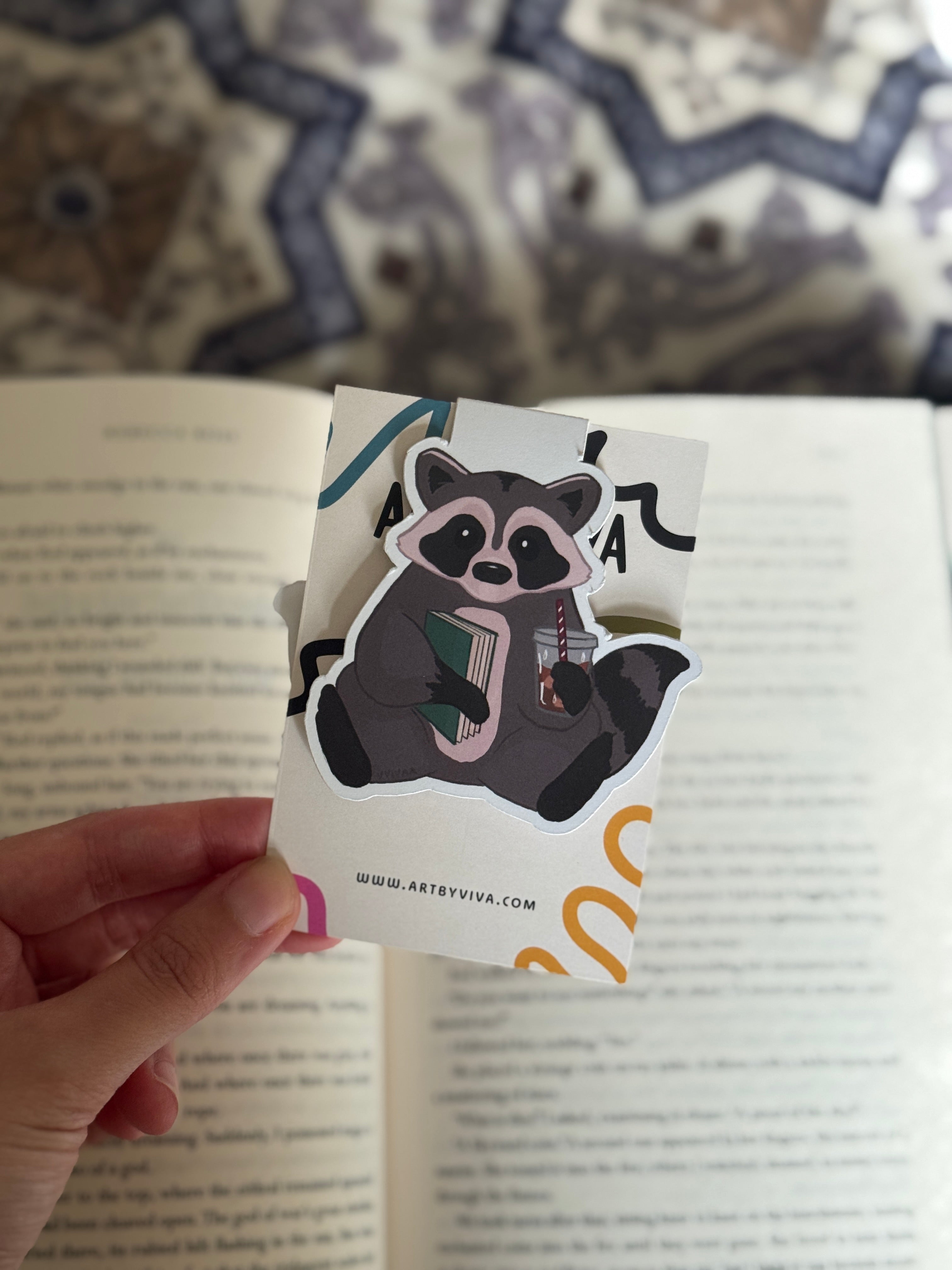 Reading Raccoon Magnetic Bookmark