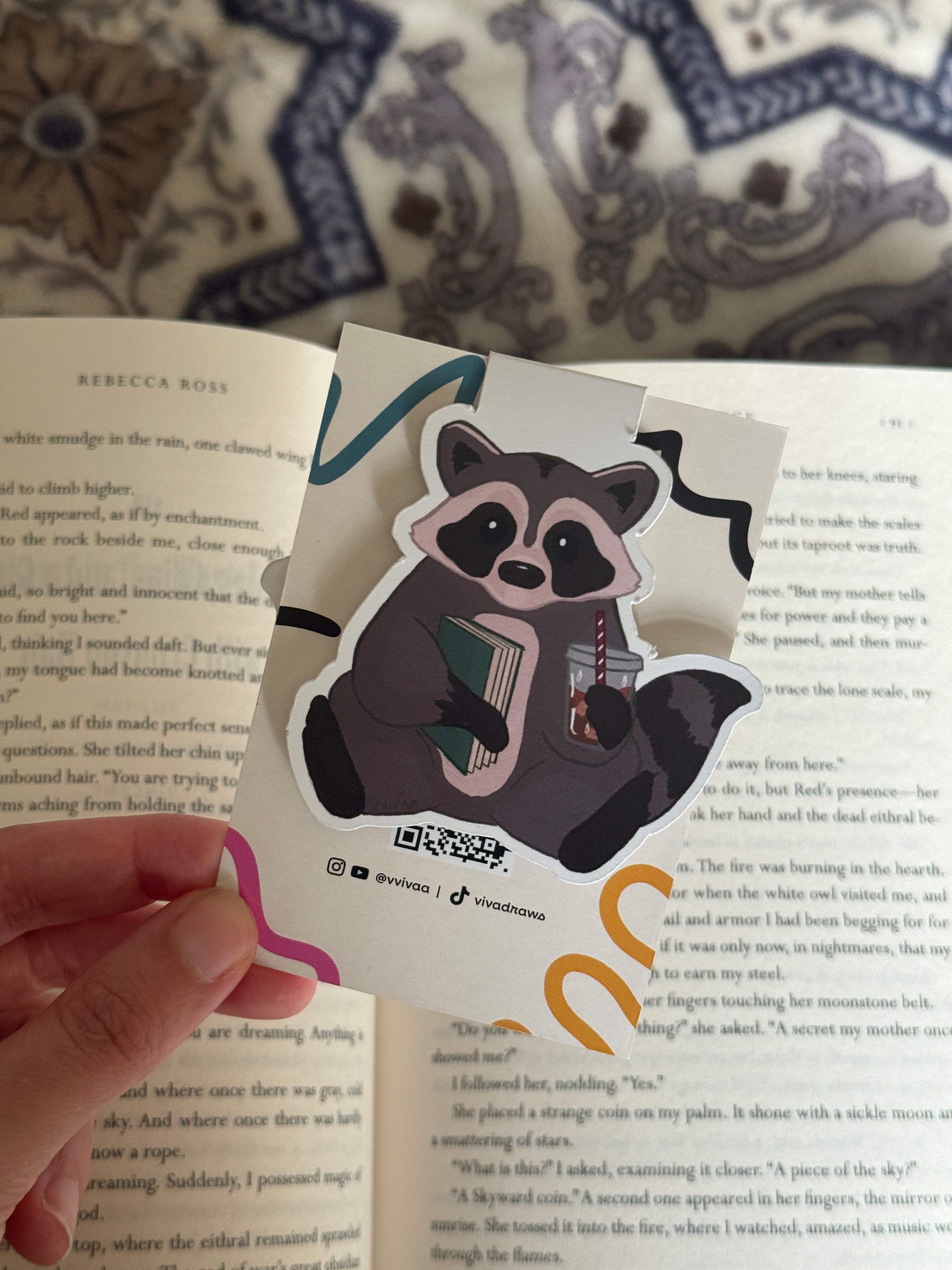 Reading Raccoon Magnetic Bookmark