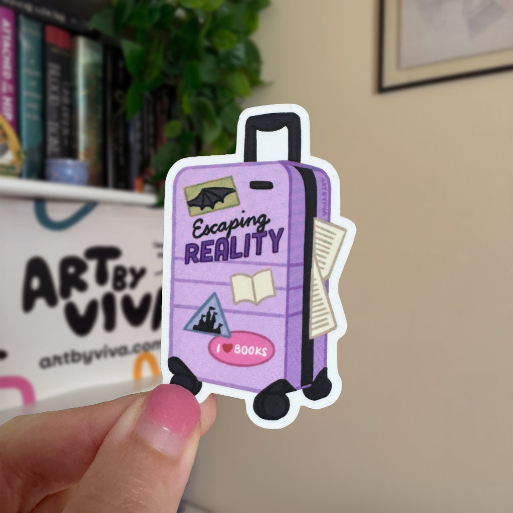 Escaping Reality Roller Bag Bookish Sticker, Kindle Sticker