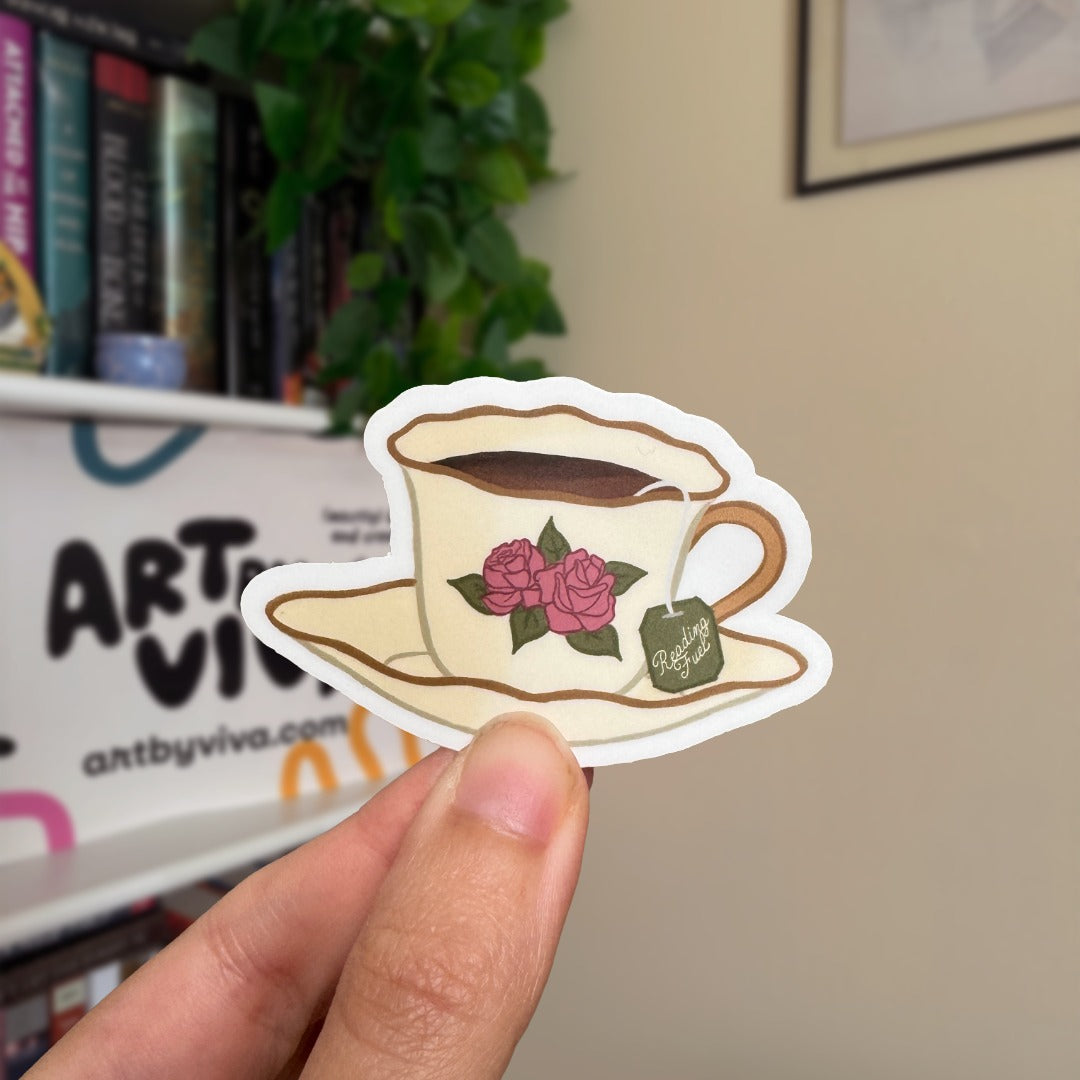 Reading Fuel Tea Cup Bookish Sticker