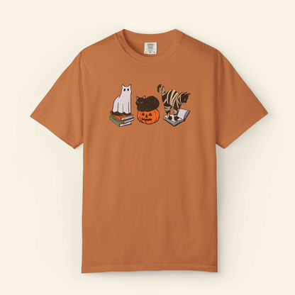 Spooky Cats Comfort Colors® Fall Bookish Shirt, Gift for Book and Cat Lovers