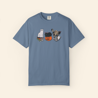 Spooky Cats Comfort Colors® Fall Bookish Shirt, Gift for Book and Cat Lovers