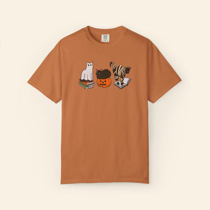 Spooky Cats Comfort Colors® Fall Bookish Shirt, Gift for Book and Cat Lovers