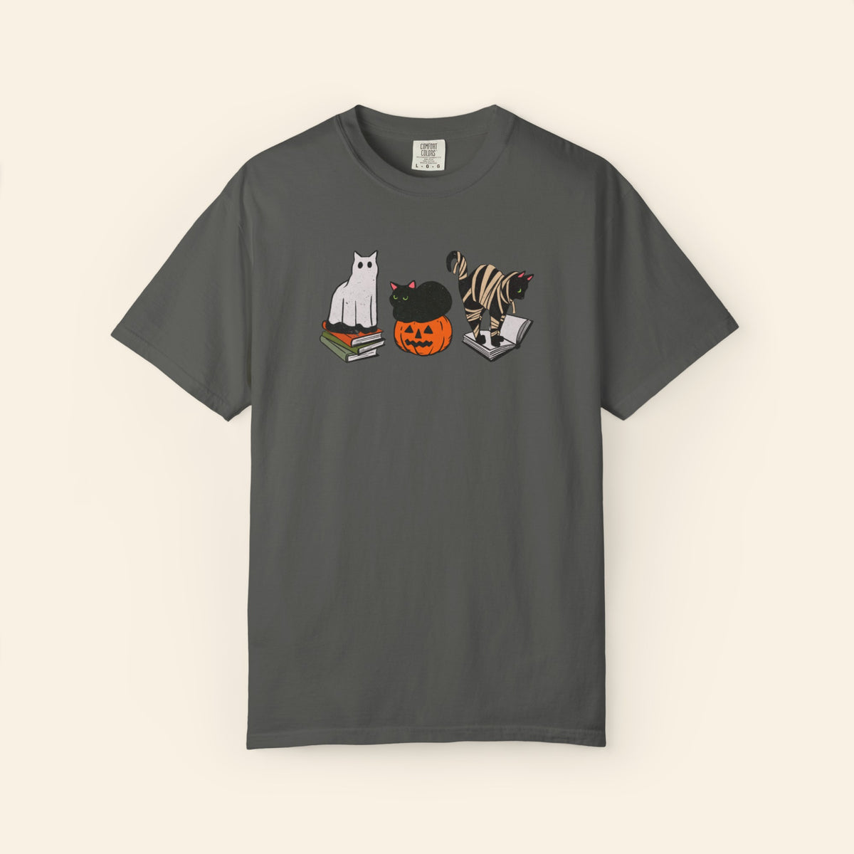 Spooky Cats Comfort Colors® Fall Bookish Shirt, Gift for Book and Cat Lovers