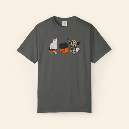 Spooky Cats Comfort Colors® Fall Bookish Shirt, Gift for Book and Cat Lovers