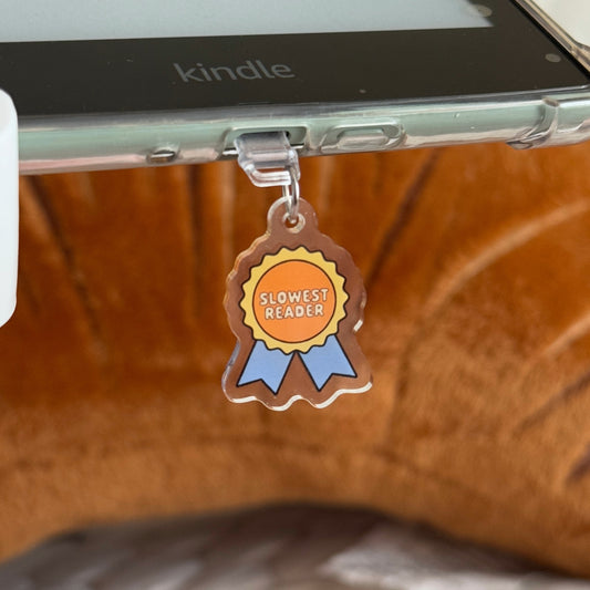 Slowest Reader Kindle Charm, Kobo Charm & USB-C Dust Plug for Book Lovers