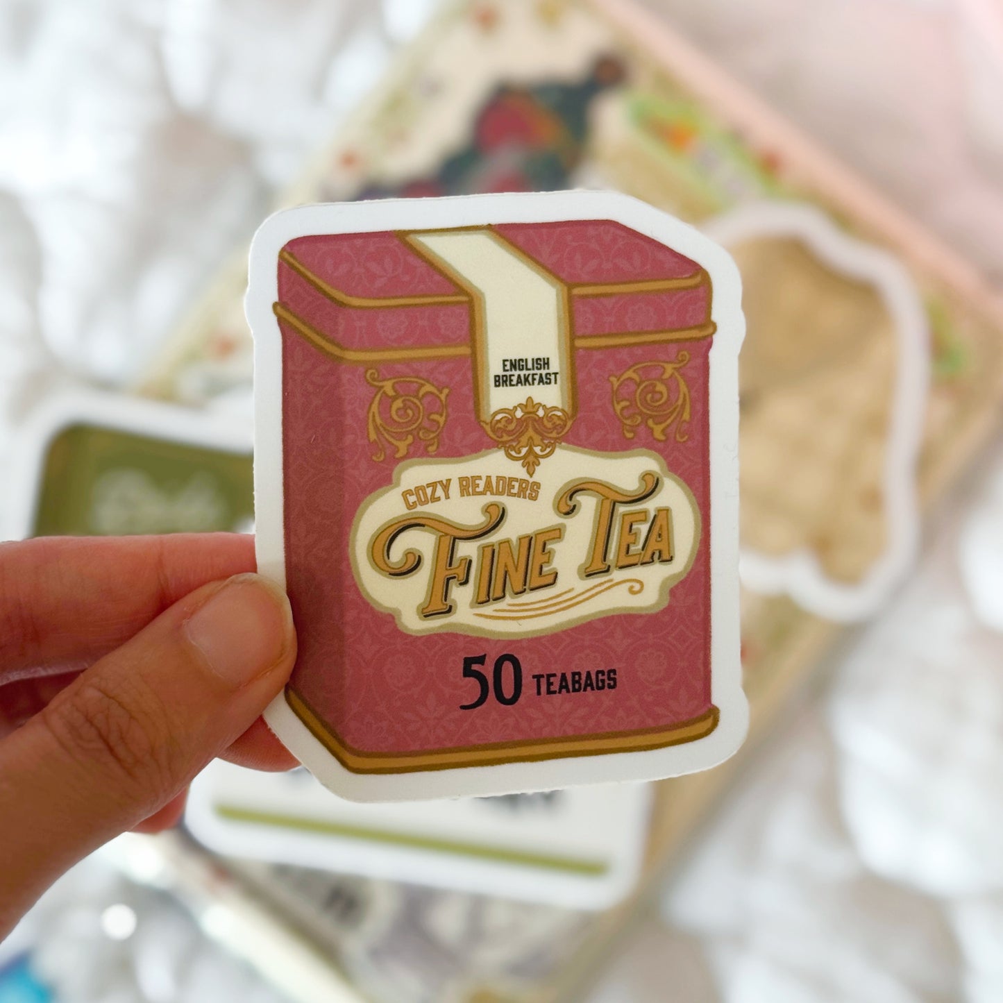 Cozy Readers Fine Tea Tin Bookish Sticker