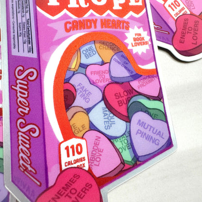 Romance Trope Candy Hearts Box Matte, Mirror Kindle Sticker, Cute book stickers for kindle, Bookish Stickers for Romance Readers