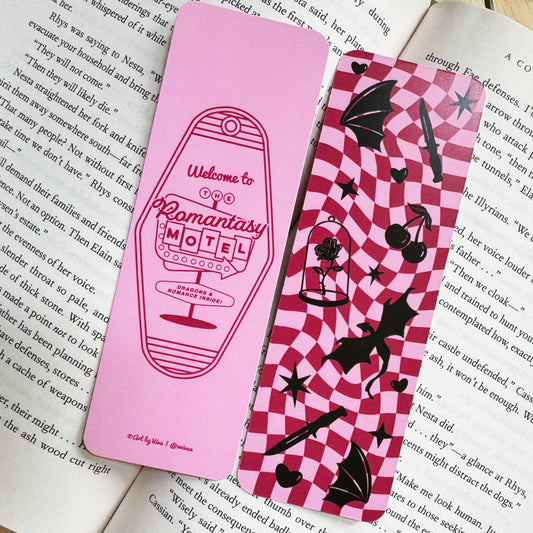 The Romantasy Motel Bookmark, Gift for Book Lovers, Retro and Groovy Design
