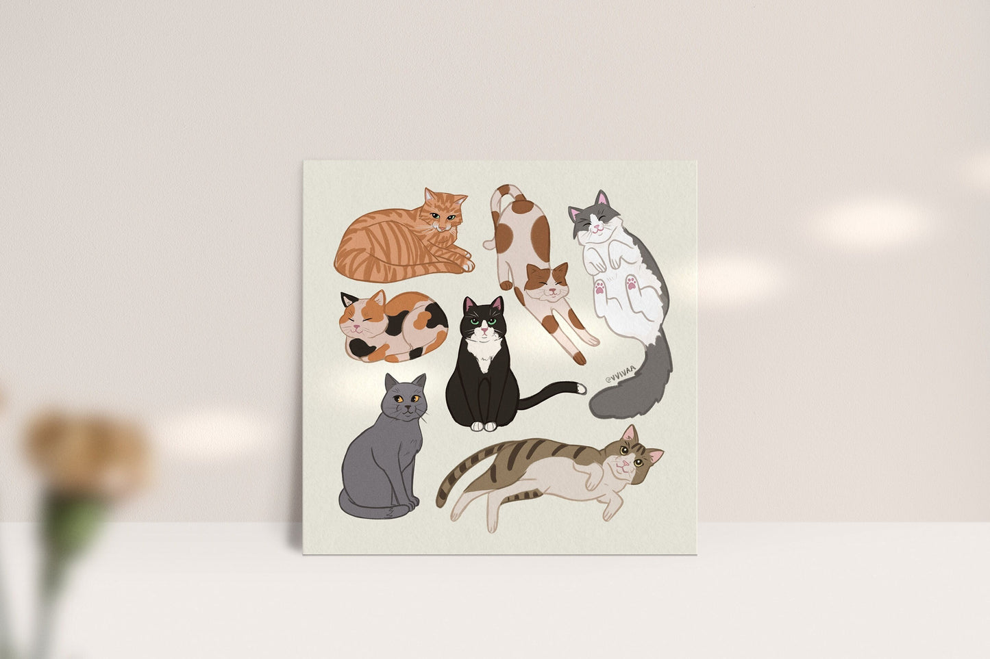 Cute Cat Hand Drawn Illustration and Art for Cat Lovers - Adorable Cats in Various Poses - Cat Decor Gift - Cat Art