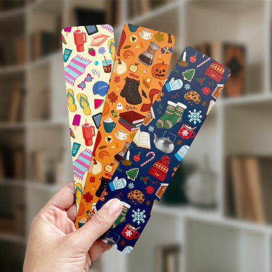 Seasonal Bookmarks Set, Hand drawn Fall, Winter & Summer Bookmarks, Cute and Colorful Bookmarks for Readers and Book Lovers