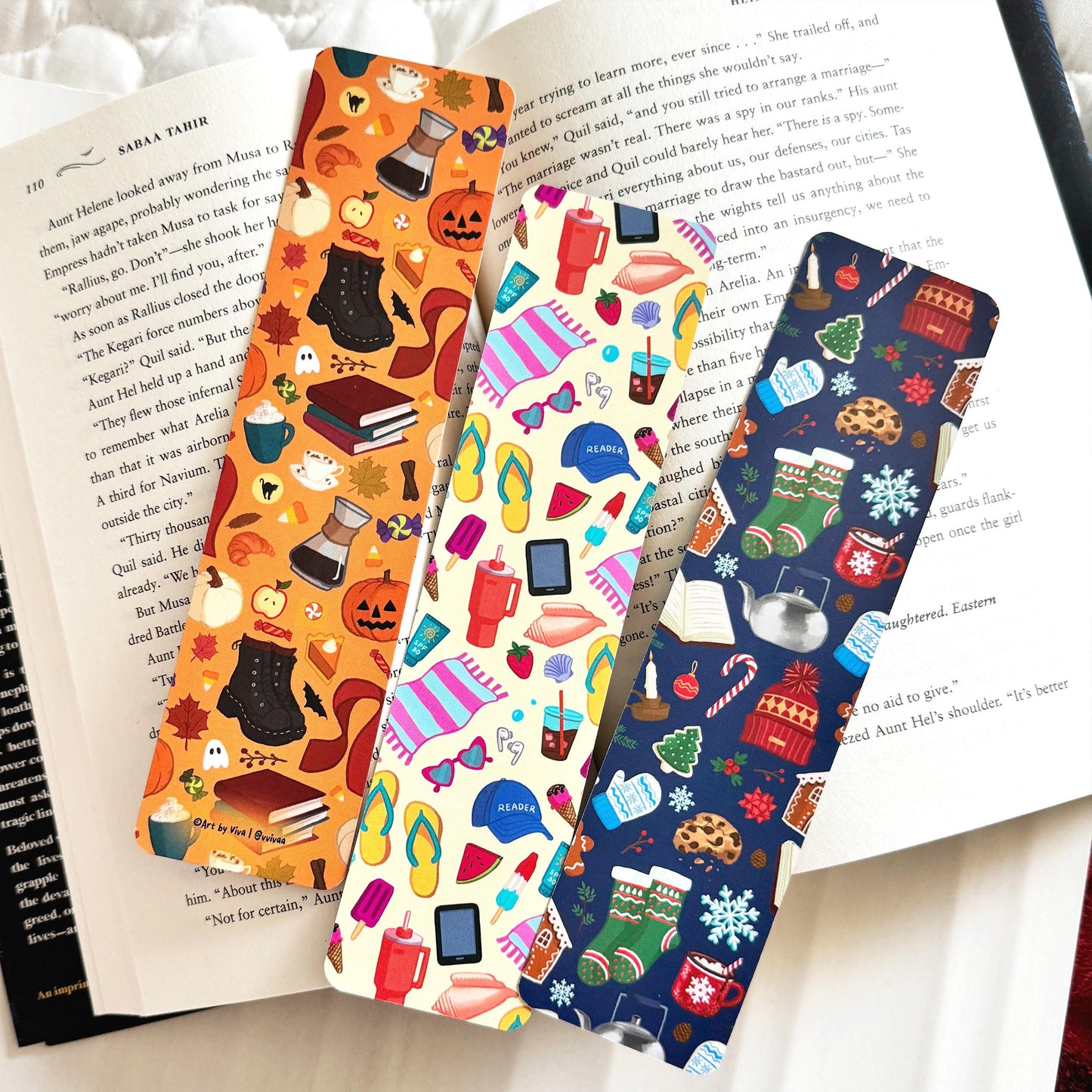 Seasonal Bookmarks Set, Hand drawn Fall, Winter & Summer Bookmarks, Cute and Colorful Bookmarks for Readers and Book Lovers