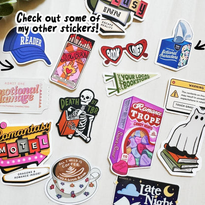 Ticket to Emotional Damage by Fictional Characters Bookish Kindle Sticker, Funny Book Stickers for Readers