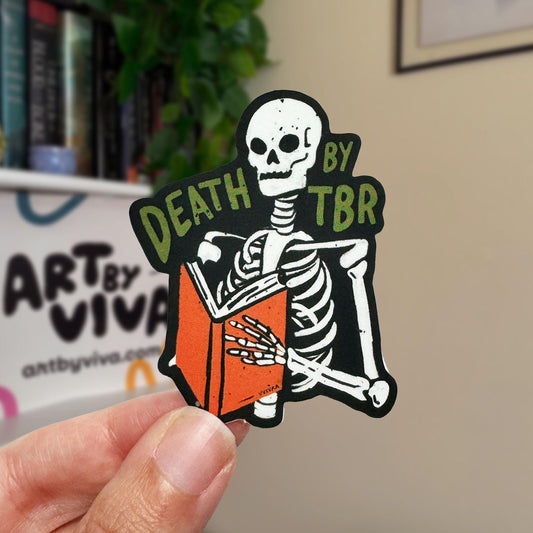 Death by TBR Bookish Kindle Sticker, Halloween Gift for Book Lovers and Readers, Cute book stickers for kindle