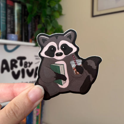 Cute Raccoon Trash Reader Sticker - Bookish Kindle Decal, Adorable Animal Design, Perfect for Book Lovers & Kindle Users