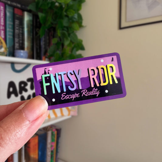 Fantasy Reader License Plate Bookish Kindle Sticker, Holographic Gift for Readers, Cute book stickers for kindle