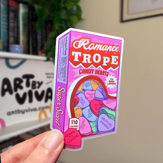 Romance Trope Candy Hearts Box Matte, Mirror Kindle Sticker, Cute book stickers for kindle, Bookish Stickers for Romance Readers