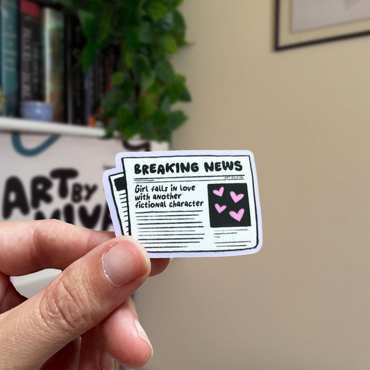 Breaking News Girl Falls In Love With Another Fictional Character Matte Sticker, Cute Book Stickers for Kindle, Bookish Romance Reader